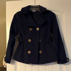 Stylish Navy Pea Coat with Gold Buttons